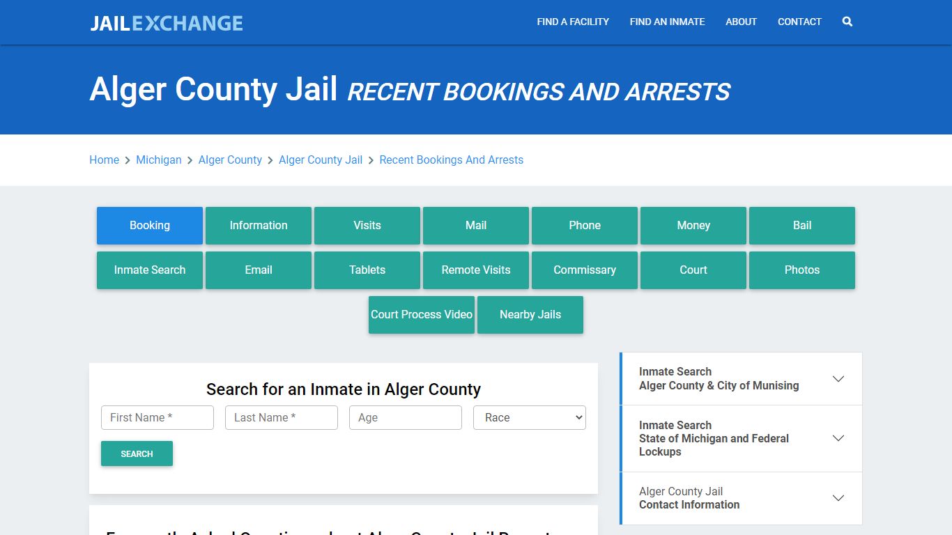 Alger County Jail Recent Bookings And Arrests - Jail Exchange